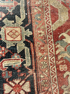 Antique 8x 12 Serapi Heriz Hand knotted wool rug as is - Vintage AnthropologyVintage Anthropology