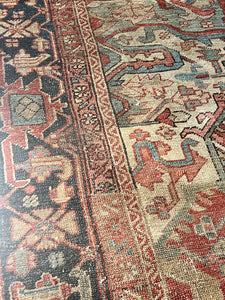Antique 8x 12 Serapi Heriz Hand knotted wool rug as is - Vintage AnthropologyVintage Anthropology