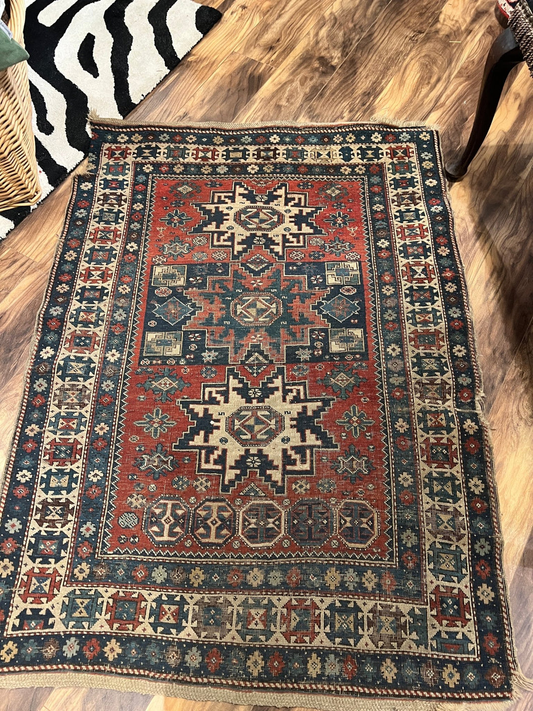 Antique Kazak Wool Throw Rug - Vintage AnthropologyVintage Anthropology