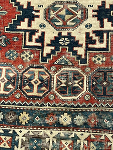 Antique Kazak Wool Throw Rug - Vintage AnthropologyVintage Anthropology