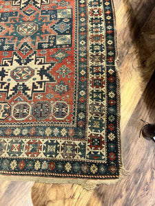 Antique Kazak Wool Throw Rug - Vintage AnthropologyVintage Anthropology