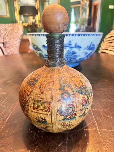 Antique Leather wrapped Map Decanter Bottle - Vintage AnthropologyVintage Anthropology