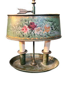 Antique French Tole Painted Bouillotte Mottahedeh Lamp - Vintage AnthropologyVintage Anthropology