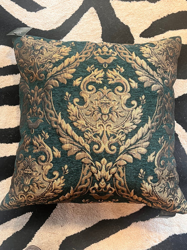 Victorian Damask Green & Gold Down Pillow by Vintage Anthropology - Vintage AnthropologyVintage Anthropology