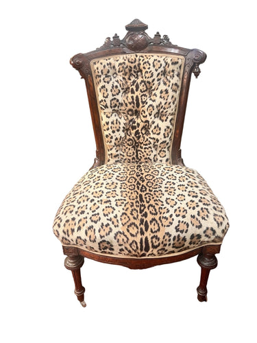 Antique Victorian Eastlake Leopard Print Chair - Vintage AnthropologyVintage Anthropology
