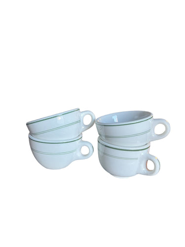 Vintage Set of Restaurant Ware Green and White Cups - Vintage AnthropologyVintage Anthropology