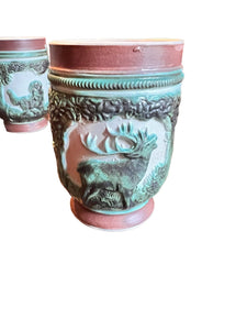 Set of Six Hunt Scene Ceramic Cups German Stein - Vintage AnthropologyVintage Anthropology
