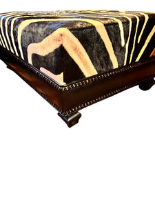 Genuine Zebra Hide Cocktail Ottoman