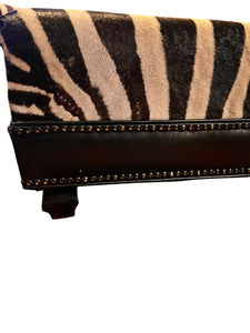 Genuine Zebra Hide Cocktail Ottoman