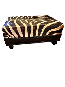 Genuine Zebra Hide Cocktail Ottoman