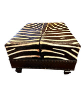 Load image into Gallery viewer, Genuine Zebra Hide Cocktail Ottoman