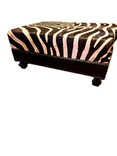 Load image into Gallery viewer, Genuine Zebra Hide Cocktail Ottoman