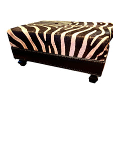 Genuine Zebra Hide Cocktail Ottoman