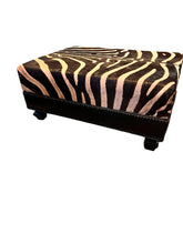 Load image into Gallery viewer, Genuine Zebra Hide Cocktail Ottoman