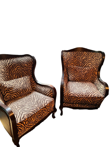 Arhaus Leather & Zebra Fabric Chairs - Vintage AnthropologyVintage Anthropology