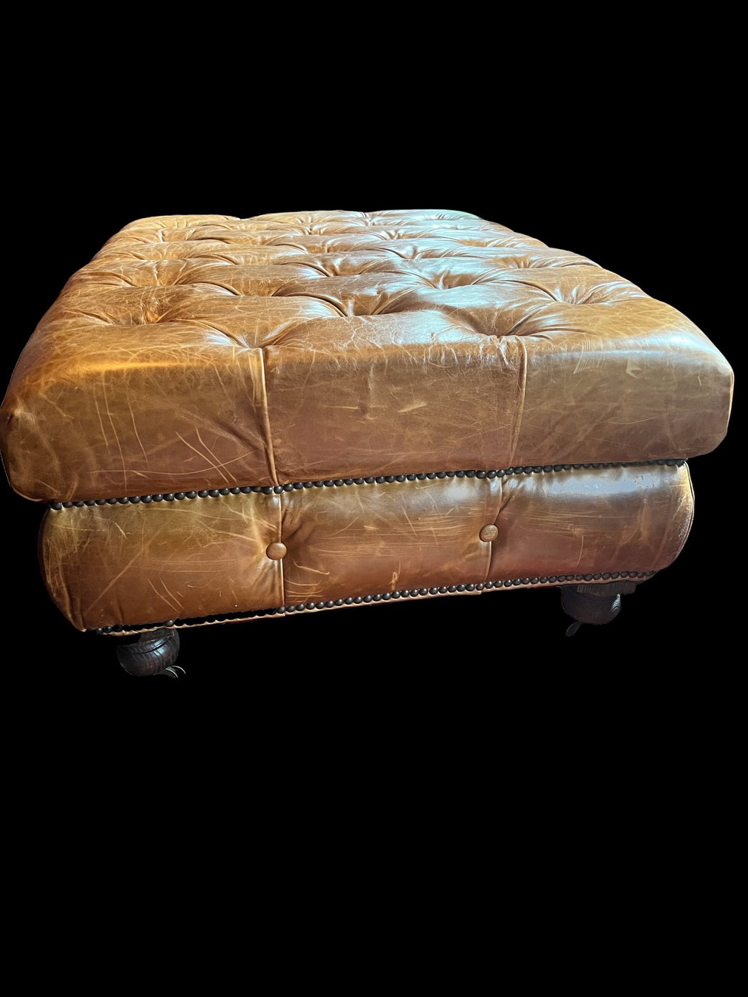 Restoration hardware, Cambridge Chesterfield, Leather Tufted, cocktail ottoman - Vintage AnthropologyVintage Anthropology