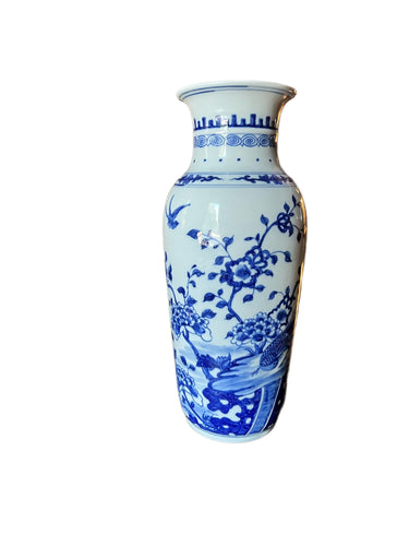 Blue & White Chinoiserie Asian Vase - Vintage AnthropologyVintage Anthropology